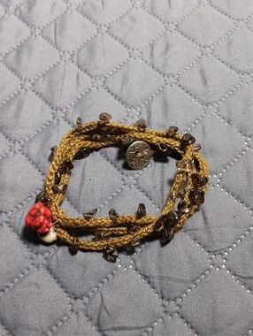 Boho Brown Beaded Crochet Linen Wrap Bracelet Necklace